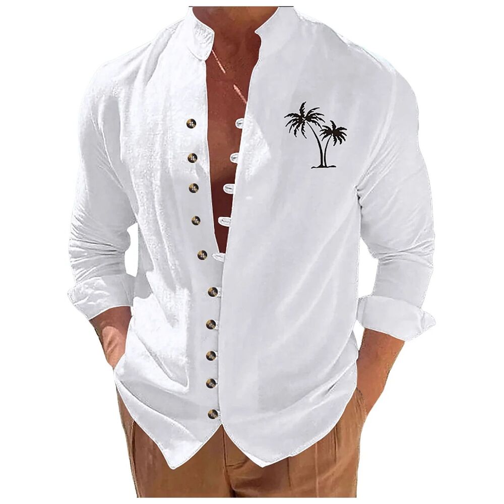 Men's Button Down Shirts Casual Long Sleeve Dress Shirts Summer Beach Shirts
